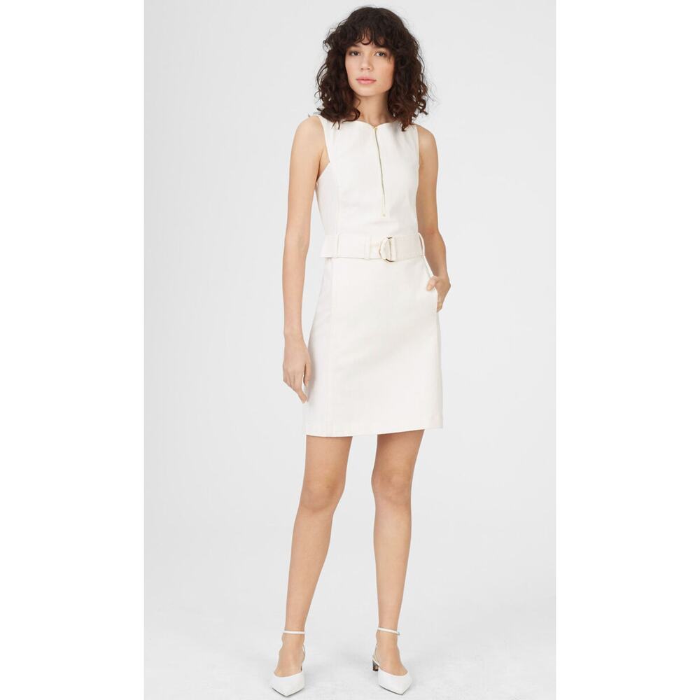 CLUB MONACO Lizel Zip Front Denim Dress Belted Sleeveless in White Women's 4